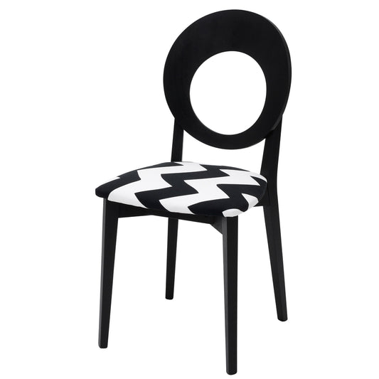 Black Italian Dining Chair Upholstered in Tizzy Peaks By Jon Burgerman