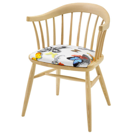Hand Crafted Contemporary Dining Chair in solid english ash with a natural oiled finish, upholstered in Butterfly Parade by Christian Lacroix