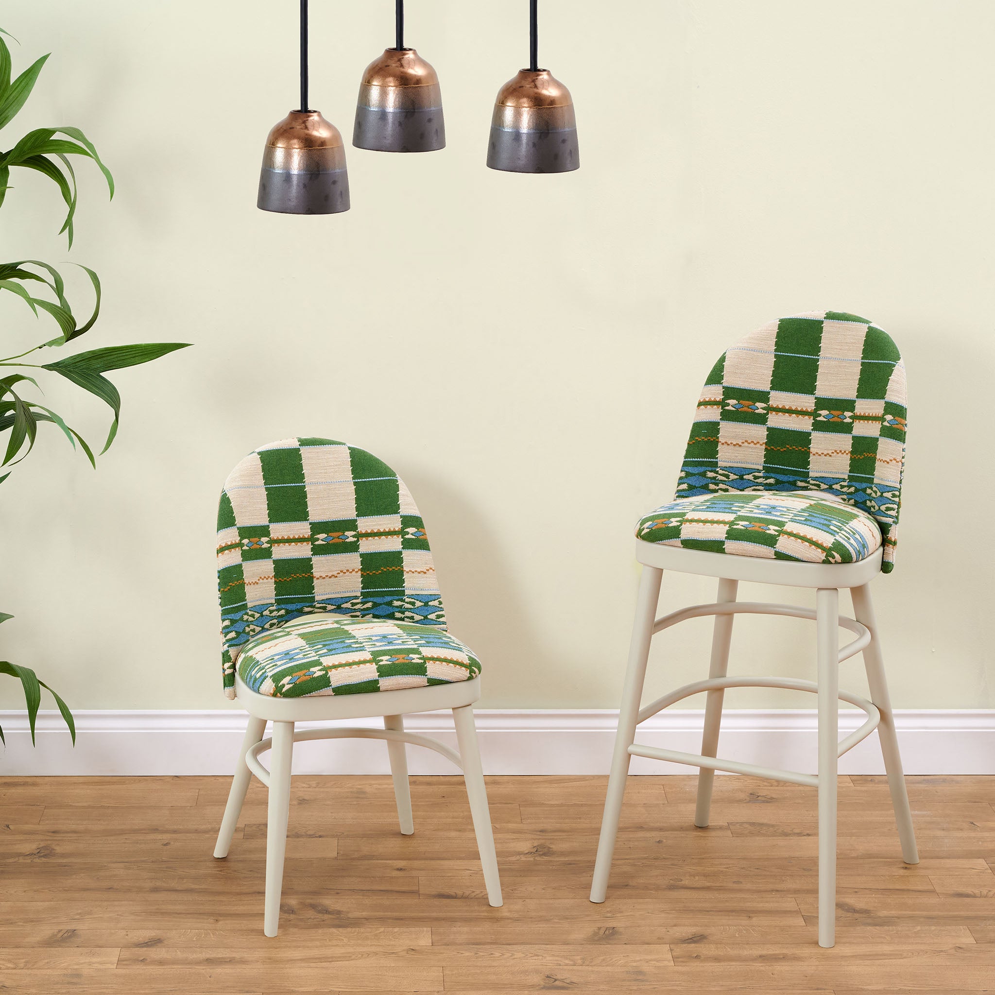 Ella Bar Stool Upholstered in Chubby Check by Kit Kemp