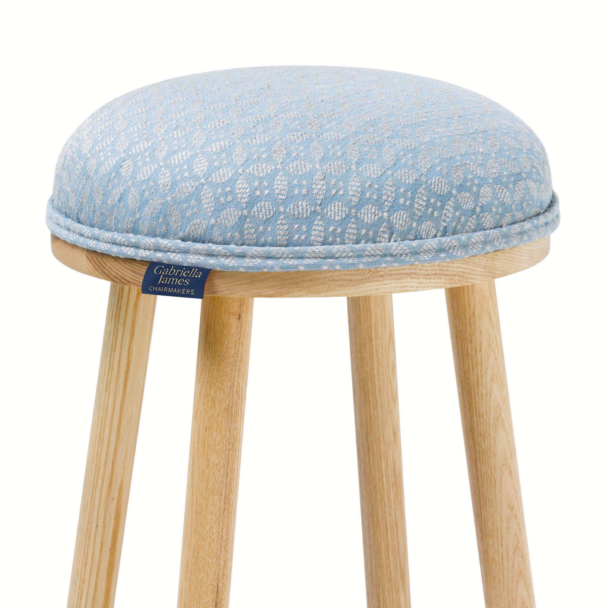 Turner Counter Stool Upholstered in pretty Hastings Bluebell from Northcroft