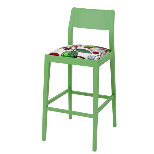 Green James Bar Stool upholstered in Manaos Perroquet from the House of Lacroix