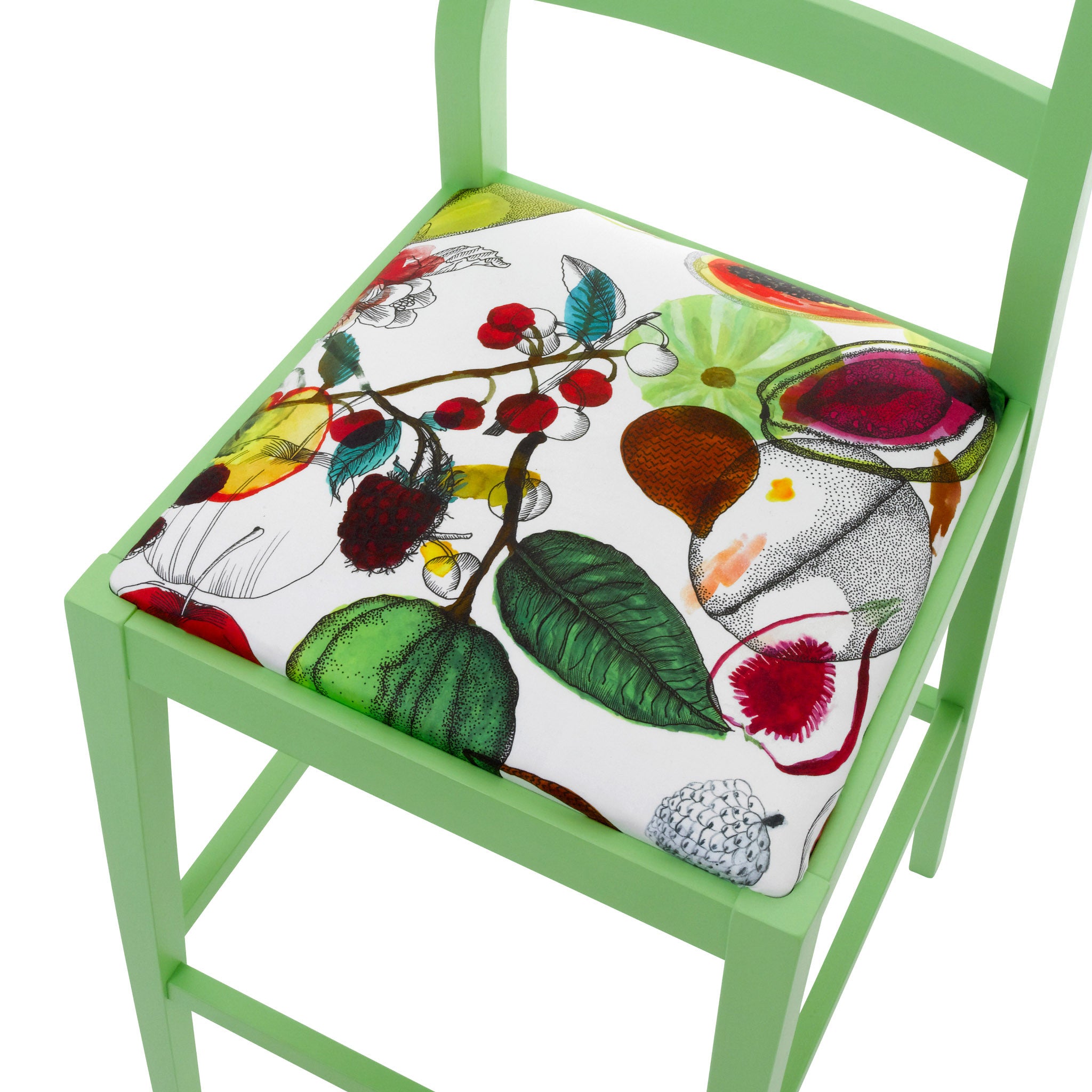 Green James Bar Stool upholstered in Manaos Perroquet from the House of Lacroix