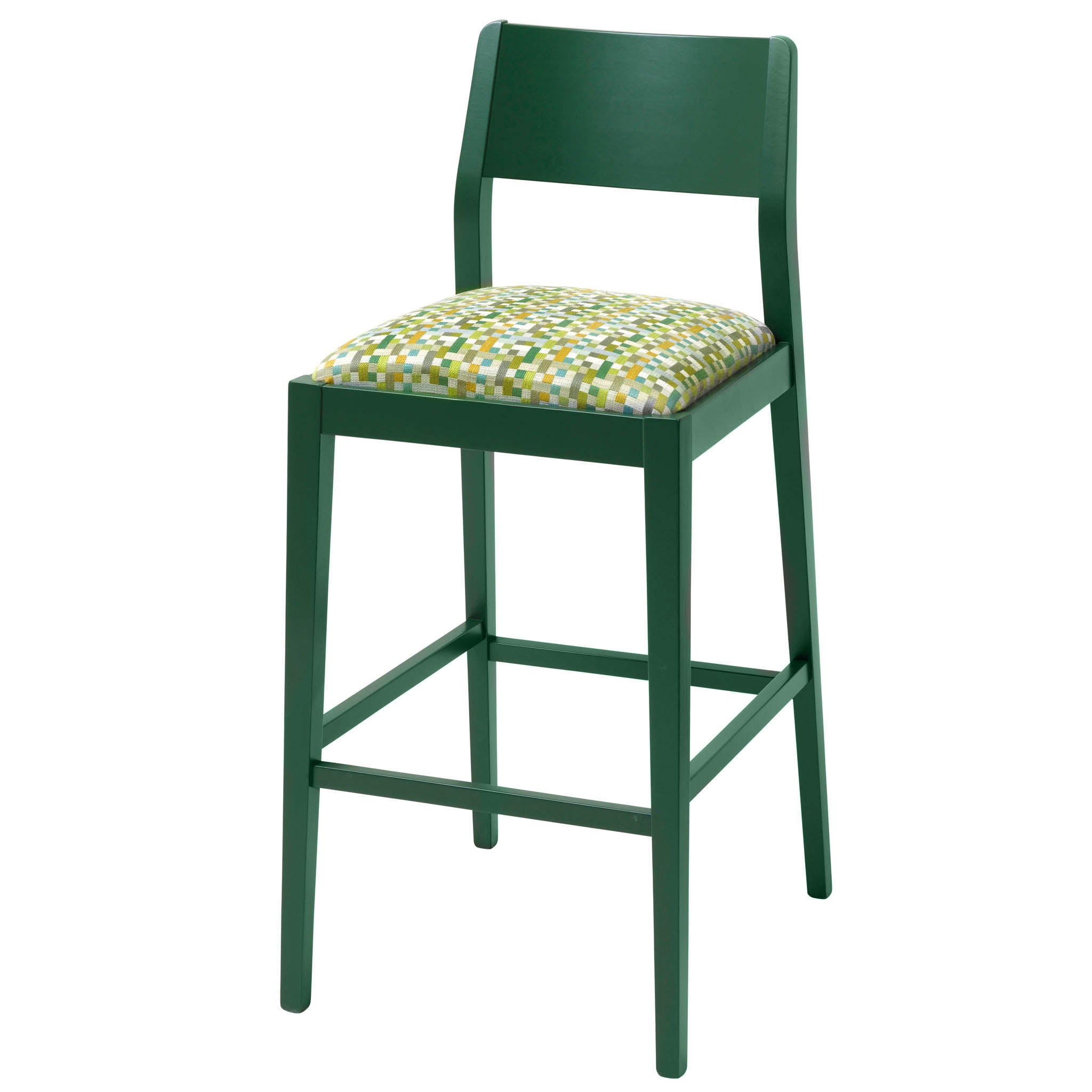 James Bar Stool Upholstered in Jukebox and finished in Green